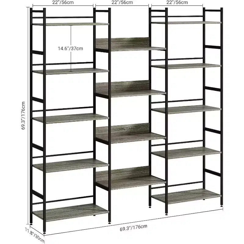 GustoWave 5-Tier Bookshelf and Bookcases,Industrial Style Book Shelf Open Display Shelves for Living Room Home Office