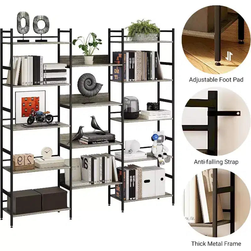 GustoWave 5-Tier Bookshelf and Bookcases,Industrial Style Book Shelf Open Display Shelves for Living Room Home Office