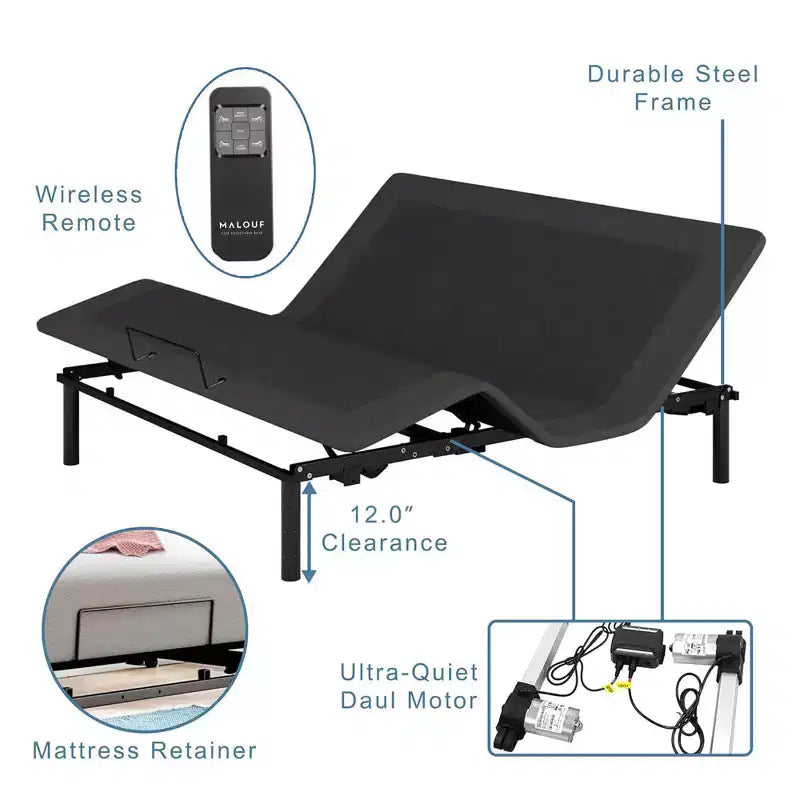 Struttura letto regolabile Dyonery, elevazione testa e piedi, altezza gambe regolabile, letto a gravità zero, memoria preimpostata, dimensioni Twin XL/full size/queen size