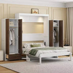 ModernLuxe Full/Queen Size Murphy Bed with Closet, Drawers & Table - Wall Bed for Small Spaces, White