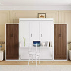 ModernLuxe Full/Queen Size Murphy Bed with Closet, Drawers & Table - Wall Bed for Small Spaces, White