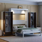 ModernLuxe Full/Queen Size Murphy Bed with Closet, Drawers & Table - Wall Bed for Small Spaces, White