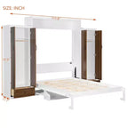 ModernLuxe Full/Queen Size Murphy Bed with Closet, Drawers & Table - Wall Bed for Small Spaces, White