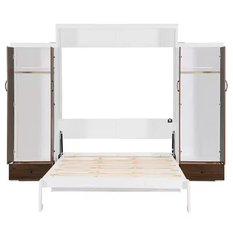 ModernLuxe Full/Queen Size Murphy Bed with Closet, Drawers & Table - Wall Bed for Small Spaces, White