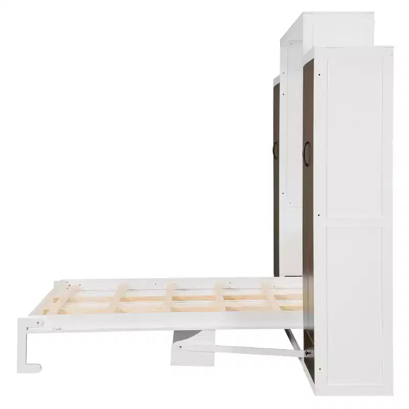 ModernLuxe Full/Queen Size Murphy Bed with Closet, Drawers & Table - Wall Bed for Small Spaces, White