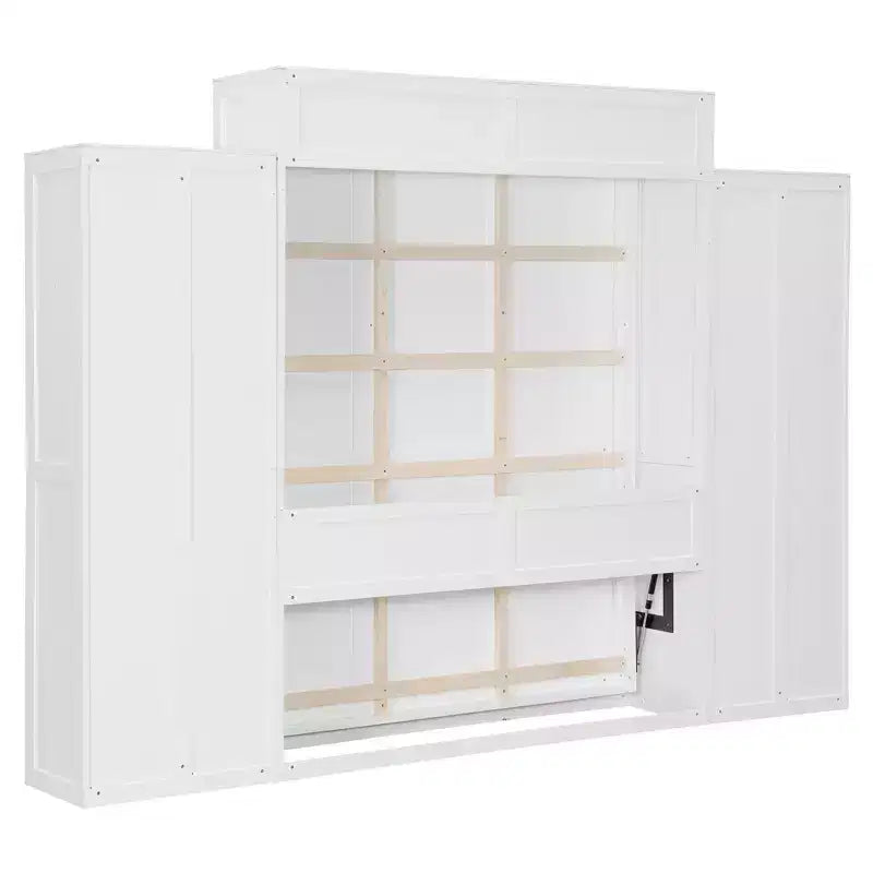 ModernLuxe Full/Queen Size Murphy Bed with Closet, Drawers & Table - Wall Bed for Small Spaces, White