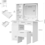 Vanity Desk with Mirror and Lights, Power Outlets Makeup Table with Drawers & Cabinet, Storage Stool, Dressing Table for Bedroom