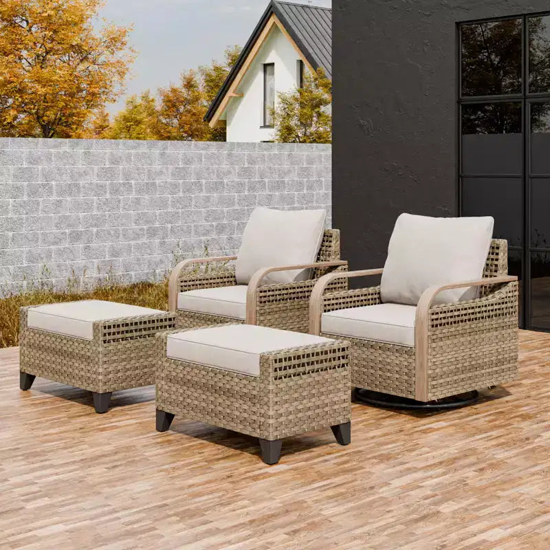 EAGLE PEAK Wicker Outdoor Glider Rocking Chair, Swivel Rocker, 2 Chairs 2 Ottomans, 4 Piece