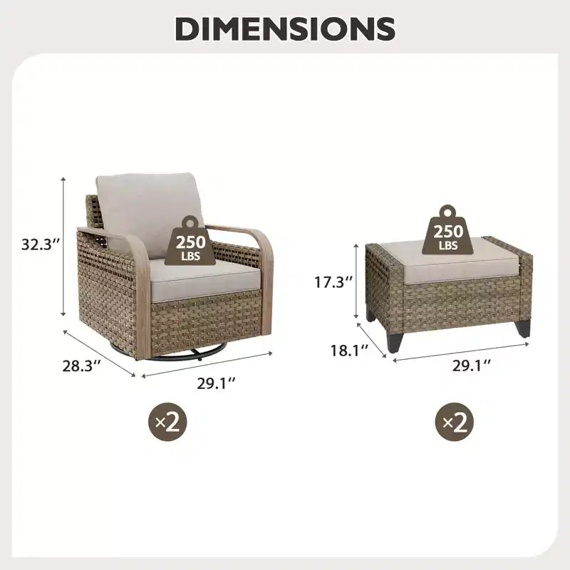 EAGLE PEAK Wicker Outdoor Glider Rocking Chair, Swivel Rocker, 2 Chairs 2 Ottomans, 4 Piece