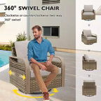 EAGLE PEAK Wicker Outdoor Glider Rocking Chair, Swivel Rocker, 2 Chairs 2 Ottomans, 4 Piece