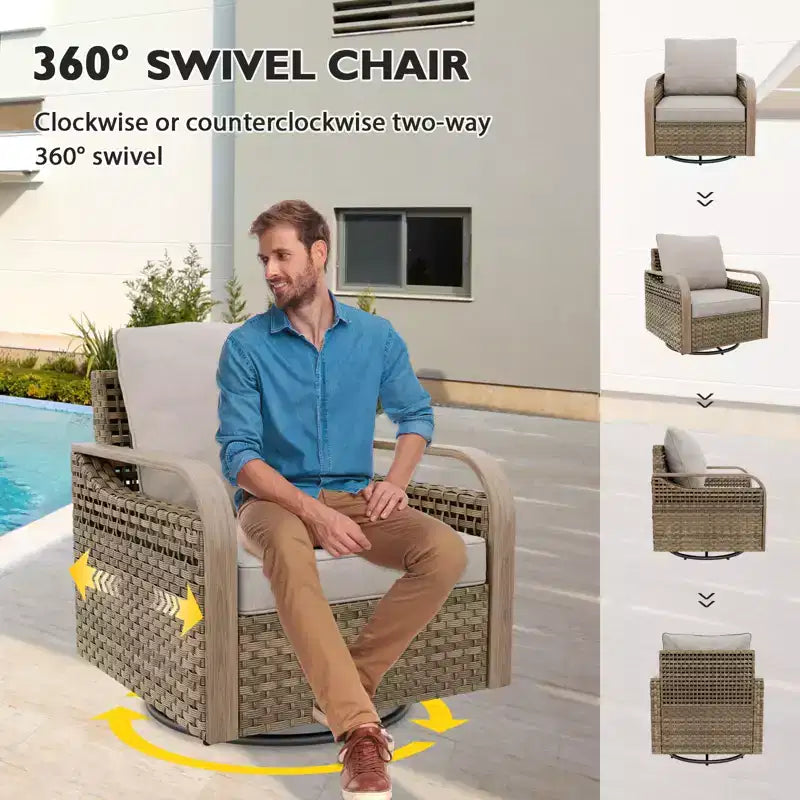 EAGLE PEAK Wicker Outdoor Glider Rocking Chair, Swivel Rocker, 2 Chairs 2 Ottomans, 4 Piece