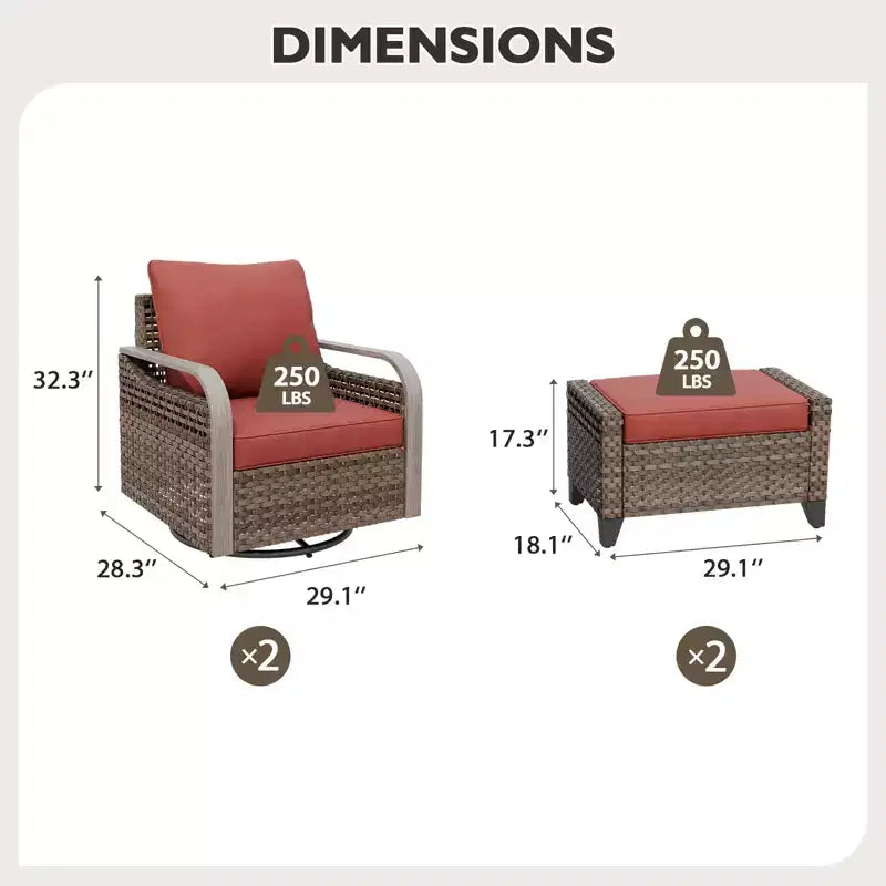 EAGLE PEAK Wicker Outdoor Glider Rocking Chair, Swivel Rocker, 2 Chairs 2 Ottomans, 4 Piece