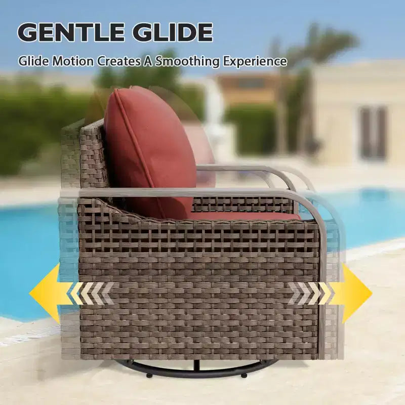 EAGLE PEAK Wicker Outdoor Glider Rocking Chair, Swivel Rocker, 2 Chairs 2 Ottomans, 4 Piece