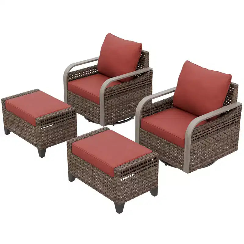 EAGLE PEAK Wicker Outdoor Glider Rocking Chair, Swivel Rocker, 2 Chairs 2 Ottomans, 4 Piece
