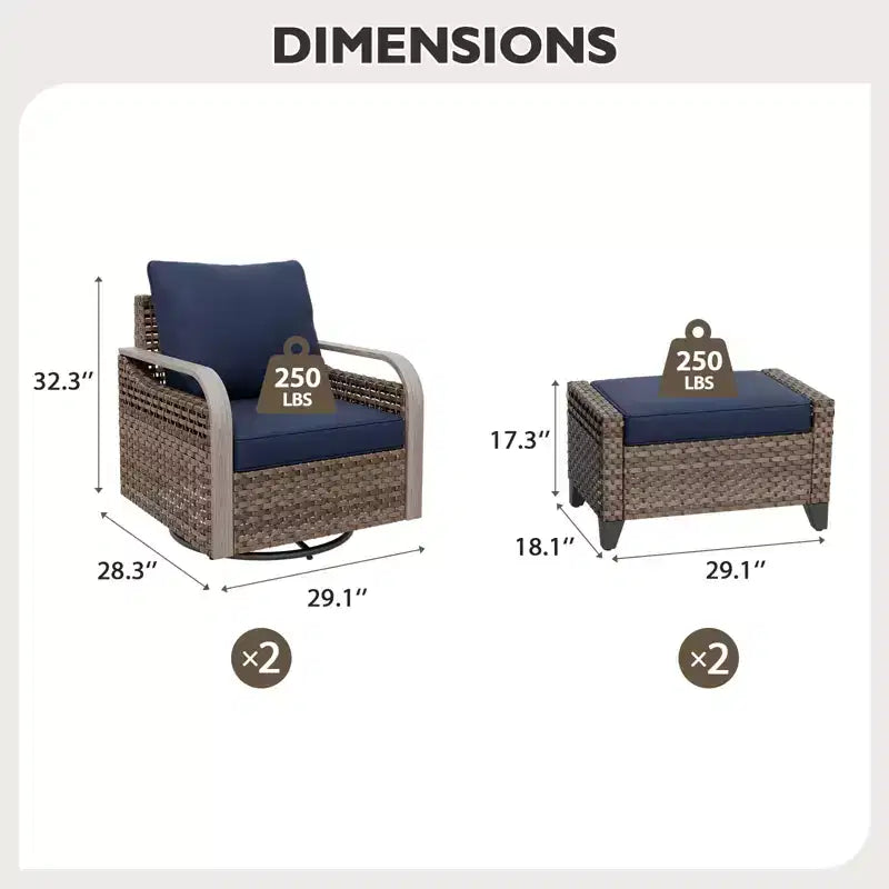 EAGLE PEAK Wicker Outdoor Glider Rocking Chair, Swivel Rocker, 2 Chairs 2 Ottomans, 4 Piece