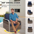 EAGLE PEAK Wicker Outdoor Glider Rocking Chair, Swivel Rocker, 2 Chairs 2 Ottomans, 4 Piece