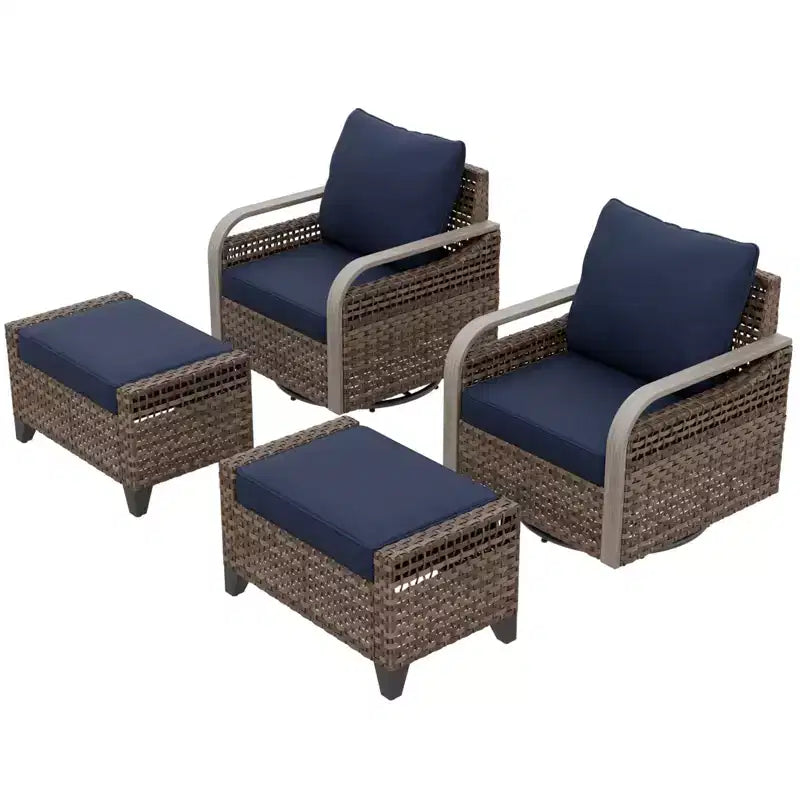 EAGLE PEAK Wicker Outdoor Glider Rocking Chair, Swivel Rocker, 2 Chairs 2 Ottomans, 4 Piece