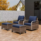 EAGLE PEAK Wicker Outdoor Glider Rocking Chair, Swivel Rocker, 2 Chairs 2 Ottomans, 4 Piece