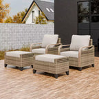 EAGLE PEAK Wicker Outdoor Chair, Patio Chair Curved Armrest, 2 Chairs 2 Ottomans, 4 Pieces