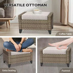 EAGLE PEAK Wicker Outdoor Chair, Patio Chair Curved Armrest, 2 Chairs 2 Ottomans, 4 Pieces