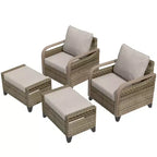 EAGLE PEAK Wicker Outdoor Chair, Patio Chair Curved Armrest, 2 Chairs 2 Ottomans, 4 Pieces