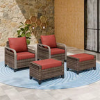EAGLE PEAK Wicker Outdoor Chair, Patio Chair Curved Armrest, 2 Chairs 2 Ottomans, 4 Pieces