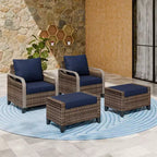 EAGLE PEAK Wicker Outdoor Chair, Patio Chair Curved Armrest, 2 Chairs 2 Ottomans, 4 Pieces