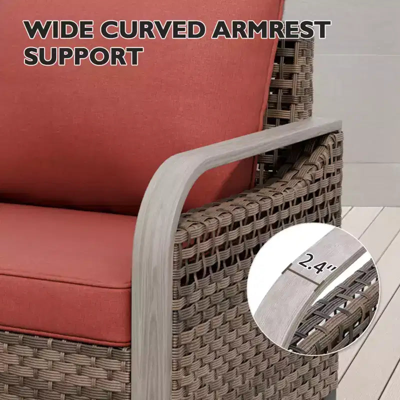 EAGLE PEAK Wicker Outdoor Chair, Patio Chair Curved Armrest, 2 Chairs 2 Ottomans, 4 Pieces