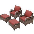 EAGLE PEAK Wicker Outdoor Chair, Patio Chair Curved Armrest, 2 Chairs 2 Ottomans, 4 Pieces