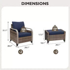 EAGLE PEAK Wicker Outdoor Chair, Patio Chair Curved Armrest, 2 Chairs 2 Ottomans, 4 Pieces