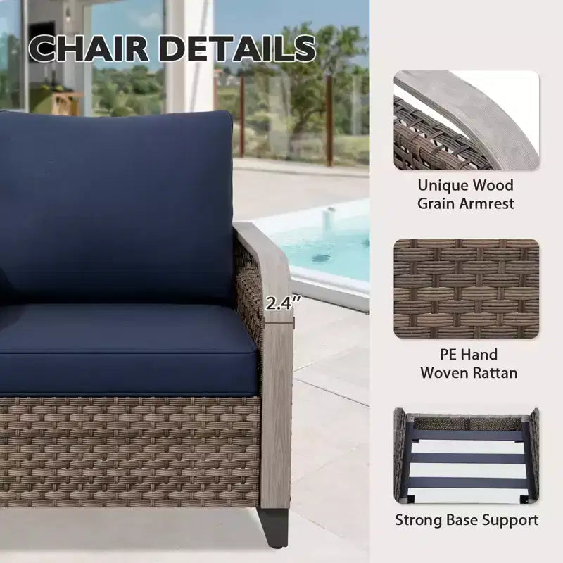 EAGLE PEAK Wicker Outdoor Chair, Patio Chair Curved Armrest, 2 Chairs 2 Ottomans, 4 Pieces