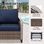 EAGLE PEAK Wicker Outdoor Chair, Patio Chair Curved Armrest, 2 Chairs 2 Ottomans, 4 Pieces