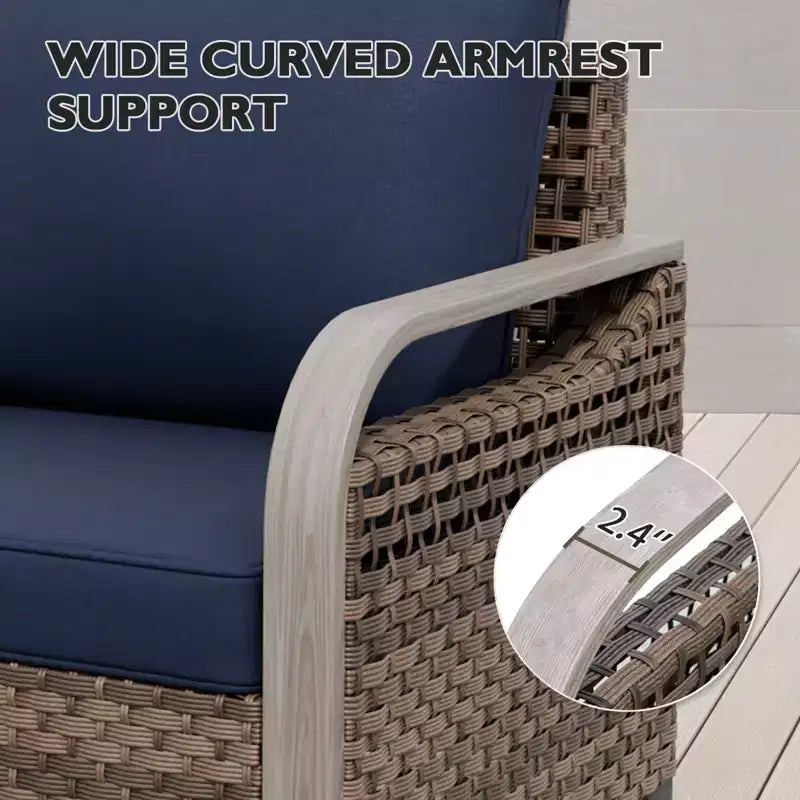 EAGLE PEAK Wicker Outdoor Chair, Patio Chair Curved Armrest, 2 Chairs 2 Ottomans, 4 Pieces