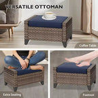 EAGLE PEAK Wicker Outdoor Chair, Patio Chair Curved Armrest, 2 Chairs 2 Ottomans, 4 Pieces