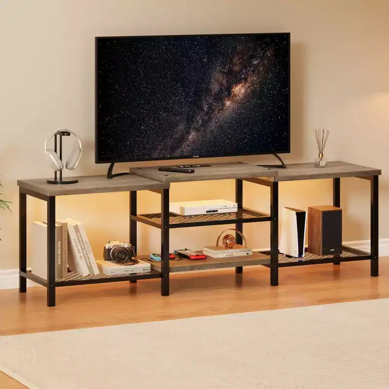 GustoWave Mobile TV Grande per TV Fino a 75 Pollici, Centro di Intrattenimento con Presa Elettrica e Ripiani Aperti a 3 Livelli