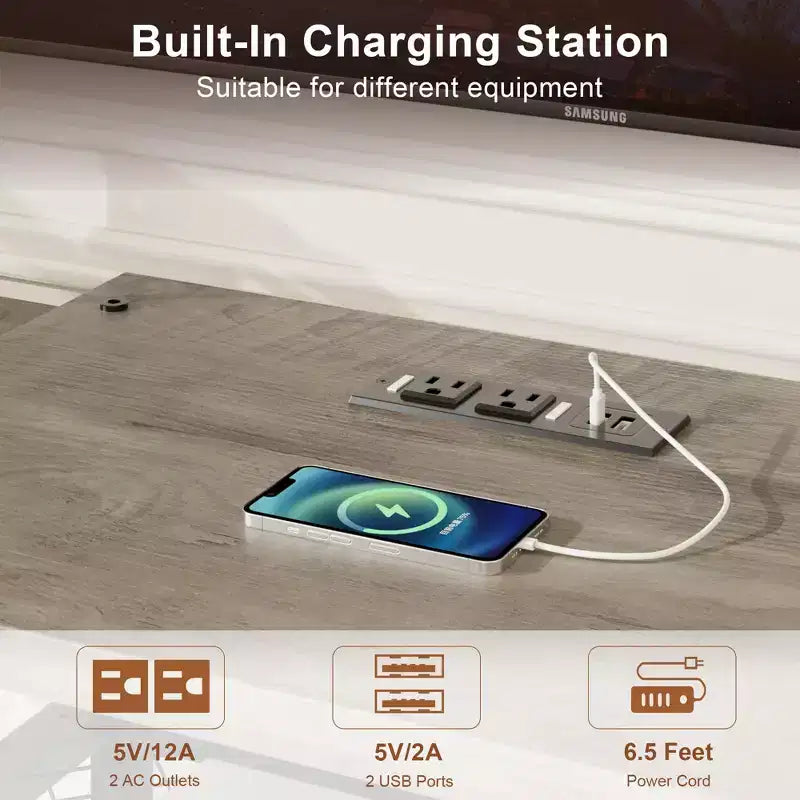 GustoWave Mobile TV Grande per TV Fino a 75 Pollici, Centro di Intrattenimento con Presa Elettrica e Ripiani Aperti a 3 Livelli