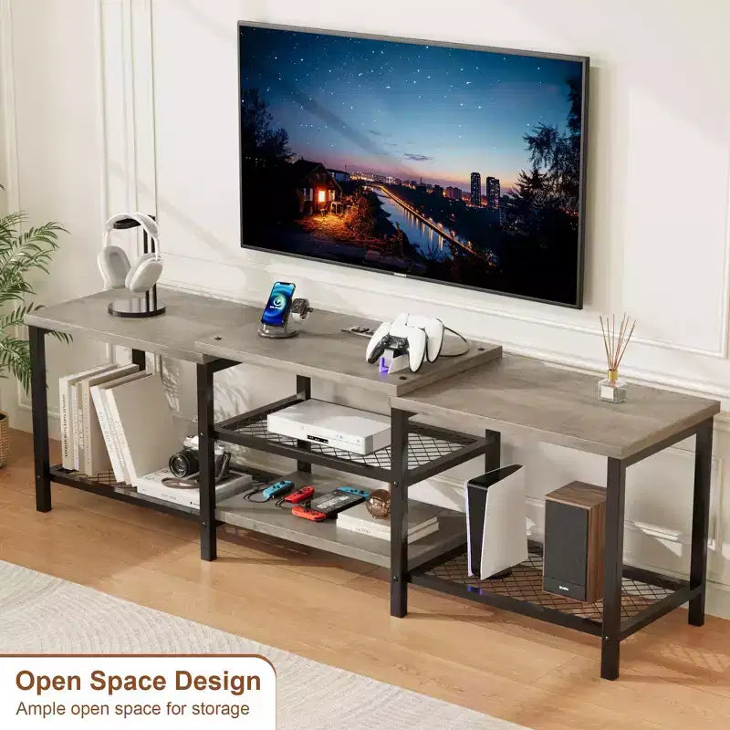 GustoWave Mobile TV Grande per TV Fino a 75 Pollici, Centro di Intrattenimento con Presa Elettrica e Ripiani Aperti a 3 Livelli