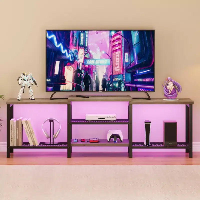 GustoWave Mobile TV Grande per TV Fino a 75 Pollici, Centro di Intrattenimento con Presa Elettrica e Ripiani Aperti a 3 Livelli