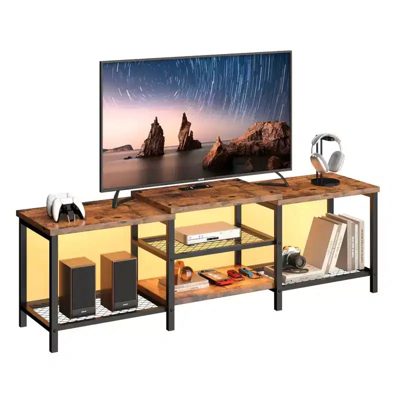 GustoWave Mobile TV Grande per TV Fino a 75 Pollici, Centro di Intrattenimento con Presa Elettrica e Ripiani Aperti a 3 Livelli