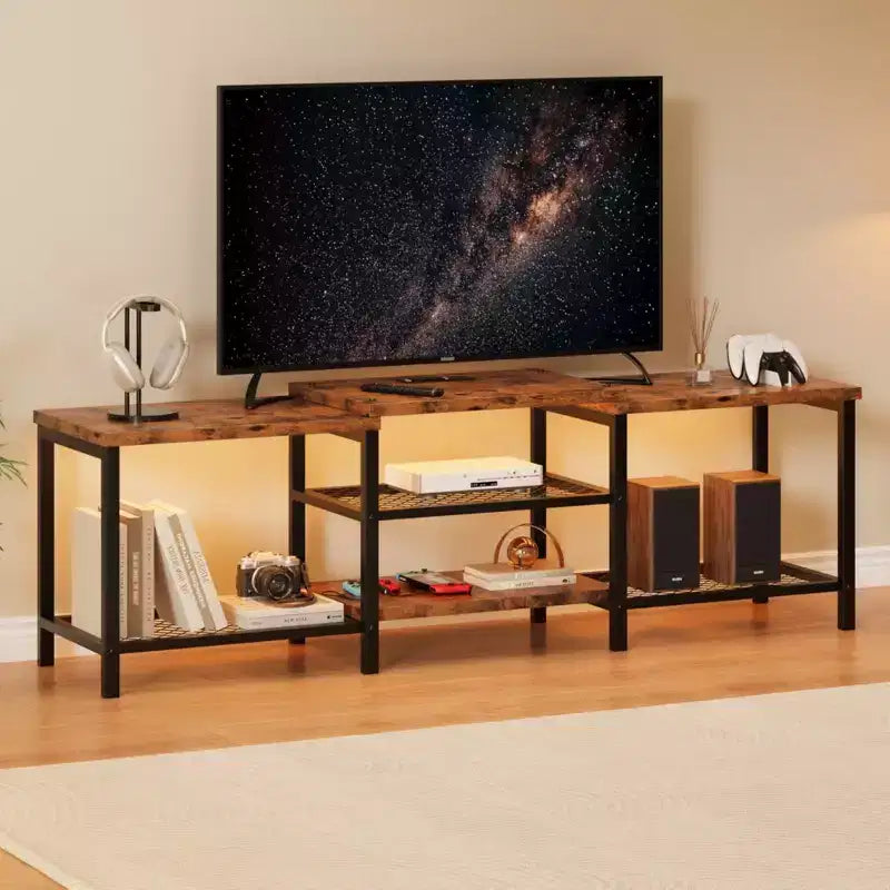 GustoWave Mobile TV Grande per TV Fino a 75 Pollici, Centro di Intrattenimento con Presa Elettrica e Ripiani Aperti a 3 Livelli