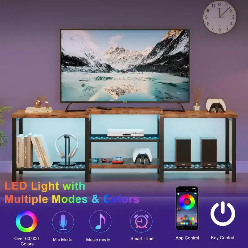 GustoWave Mobile TV Grande per TV Fino a 75 Pollici, Centro di Intrattenimento con Presa Elettrica e Ripiani Aperti a 3 Livelli