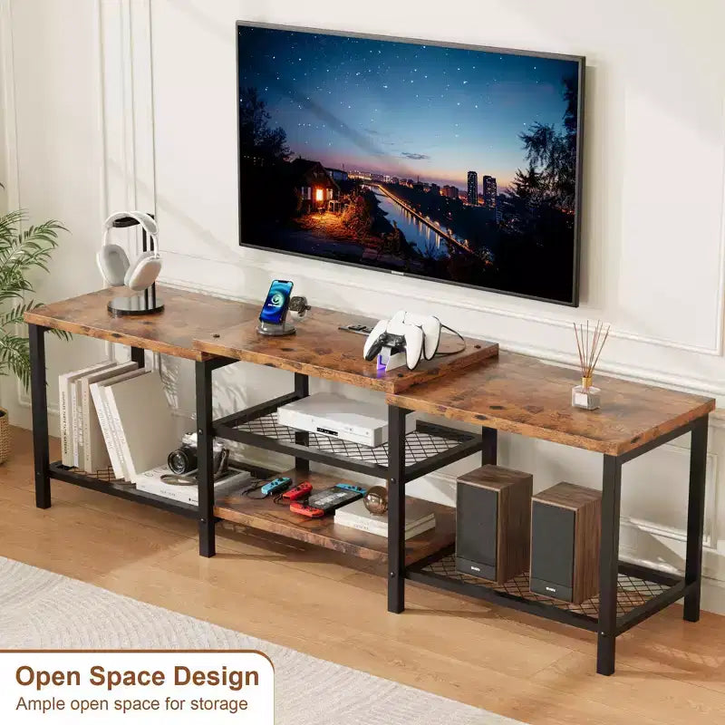 GustoWave Mobile TV Grande per TV Fino a 75 Pollici, Centro di Intrattenimento con Presa Elettrica e Ripiani Aperti a 3 Livelli