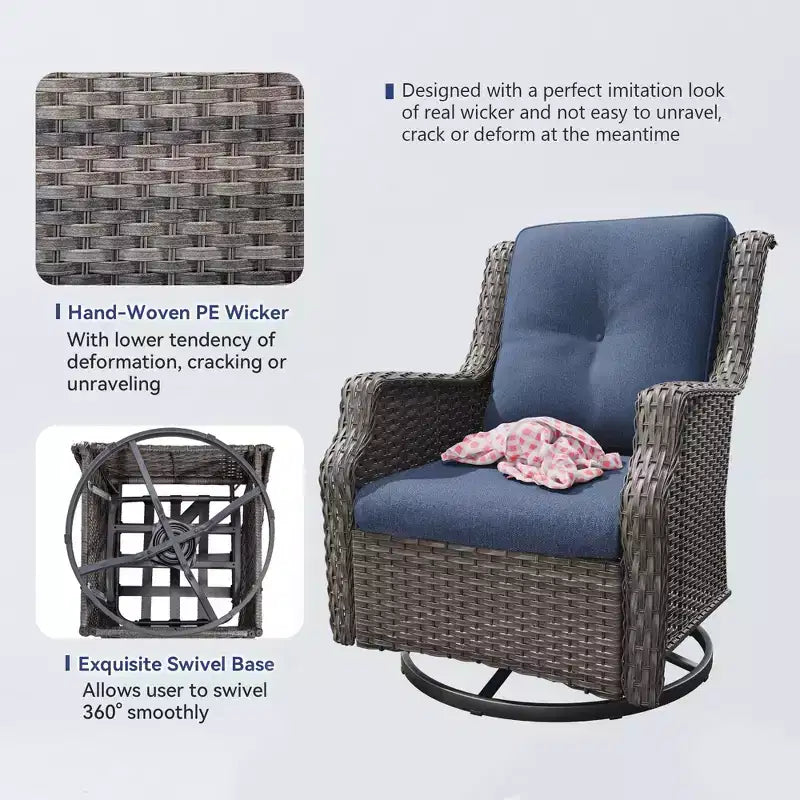 Bestier Sedie Girevoli a Dondolo in Vimini con Cuscino Imbottito, Sedia a Dondolo da Esterno in Rattan PE con Schienale Ergonomico Alto per Giardino, Portico, Cortile