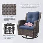 Bestier Sedie Girevoli a Dondolo in Vimini con Cuscino Imbottito, Sedia a Dondolo da Esterno in Rattan PE con Schienale Ergonomico Alto per Giardino, Portico, Cortile