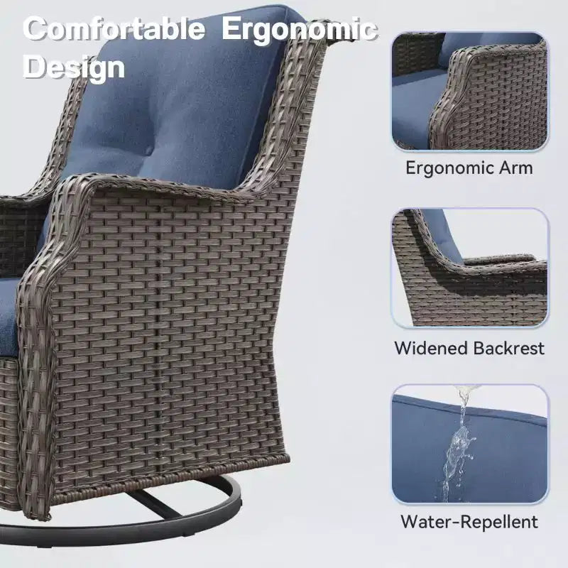 Bestier Sedie Girevoli a Dondolo in Vimini con Cuscino Imbottito, Sedia a Dondolo da Esterno in Rattan PE con Schienale Ergonomico Alto per Giardino, Portico, Cortile