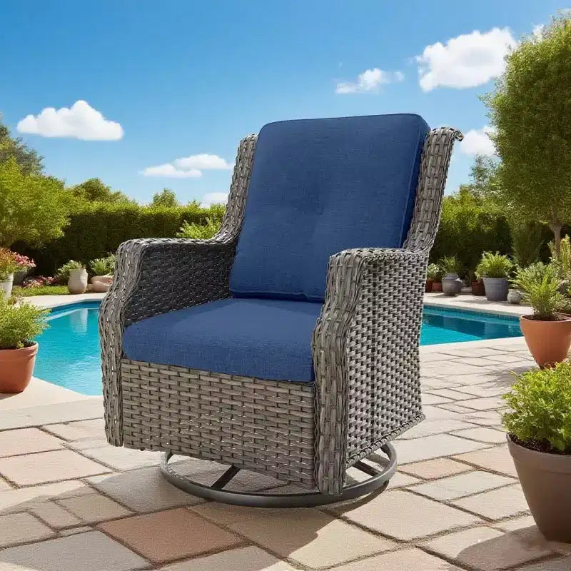 Bestier Sedie Girevoli a Dondolo in Vimini con Cuscino Imbottito, Sedia a Dondolo da Esterno in Rattan PE con Schienale Ergonomico Alto per Giardino, Portico, Cortile
