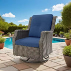 Bestier Sedie Girevoli a Dondolo in Vimini con Cuscino Imbottito, Sedia a Dondolo da Esterno in Rattan PE con Schienale Ergonomico Alto per Giardino, Portico, Cortile