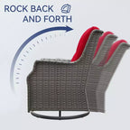 Bestier Sedie Girevoli a Dondolo in Vimini con Cuscino Imbottito, Sedia a Dondolo da Esterno in Rattan PE con Schienale Ergonomico Alto per Giardino, Portico, Cortile