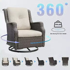 Bestier Sedie Girevoli a Dondolo in Vimini con Cuscino Imbottito, Sedia a Dondolo da Esterno in Rattan PE con Schienale Ergonomico Alto per Giardino, Portico, Cortile