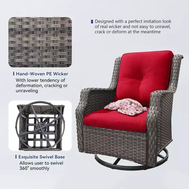 Bestier Sedie Girevoli a Dondolo in Vimini con Cuscino Imbottito, Sedia a Dondolo da Esterno in Rattan PE con Schienale Ergonomico Alto per Giardino, Portico, Cortile